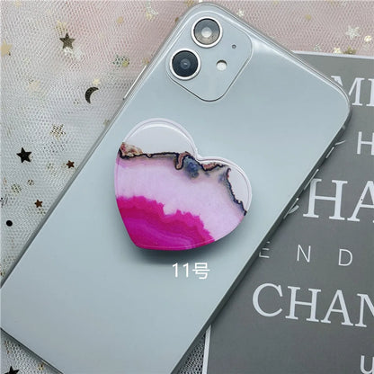 Epoxy Marble Pattern Telescopic Solid Color Heart-Shaped Mobile Phone Bracket