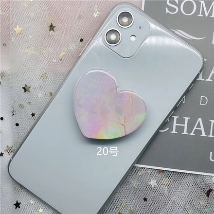 Epoxy Marble Pattern Telescopic Solid Color Heart-Shaped Mobile Phone Bracket