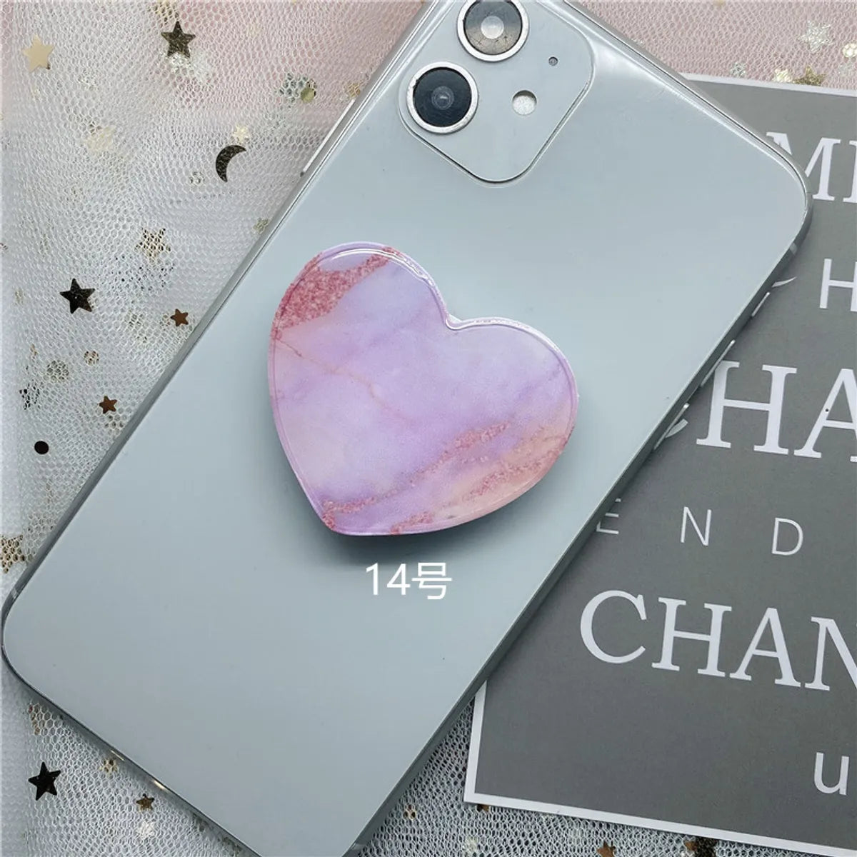 Epoxy Marble Pattern Telescopic Solid Color Heart-Shaped Mobile Phone Bracket