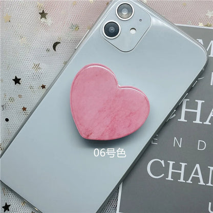 Epoxy Marble Pattern Telescopic Solid Color Heart-Shaped Mobile Phone Bracket