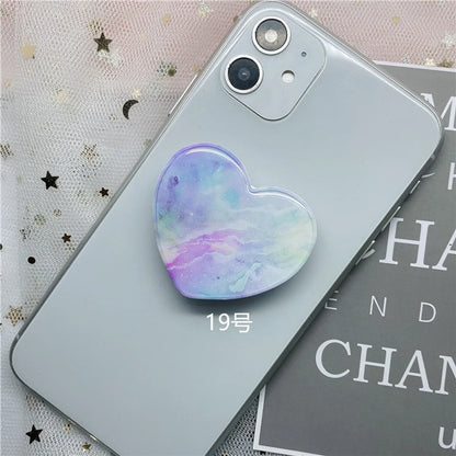 Epoxy Marble Pattern Telescopic Solid Color Heart-Shaped Mobile Phone Bracket