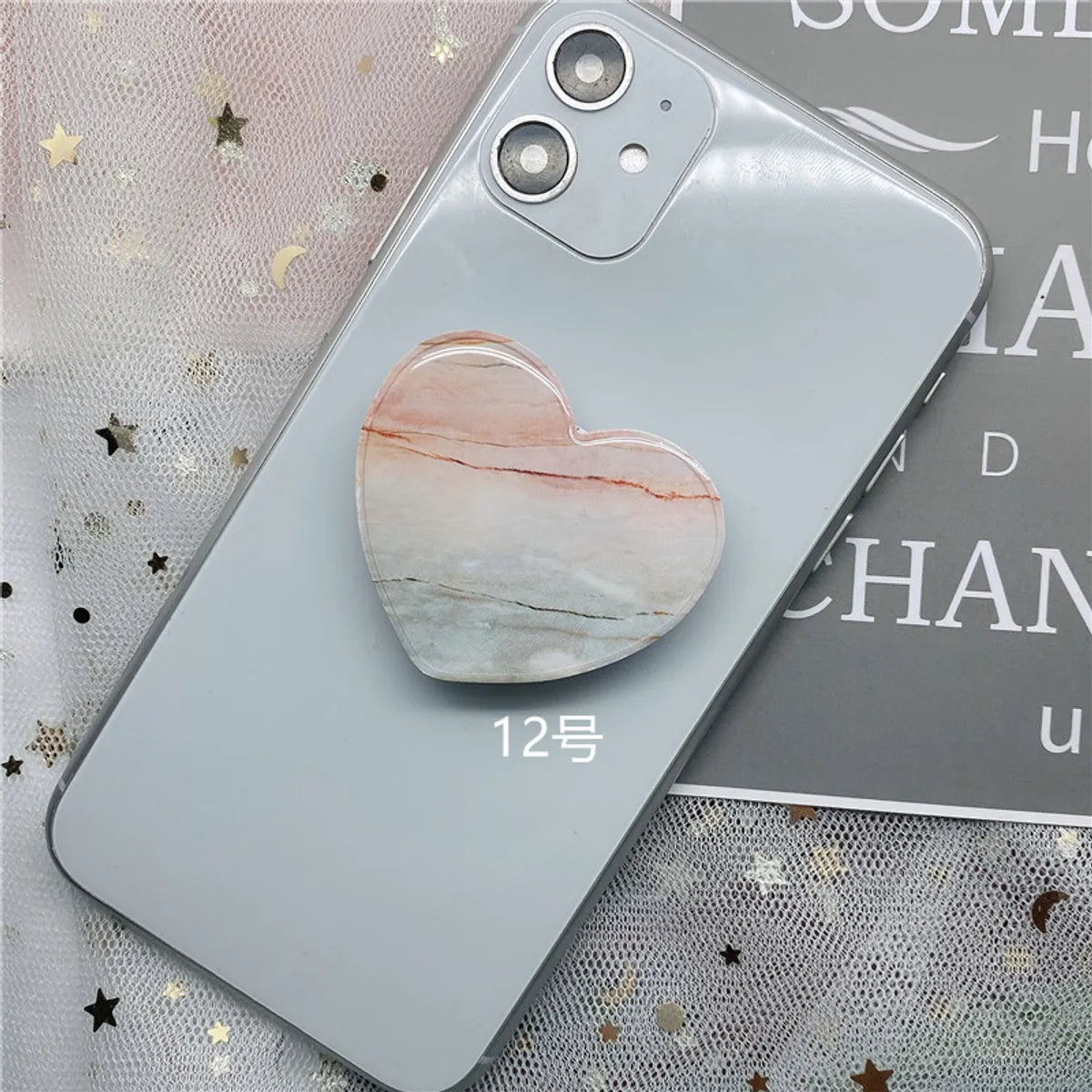 Epoxy Marble Pattern Telescopic Solid Color Heart-Shaped Mobile Phone Bracket