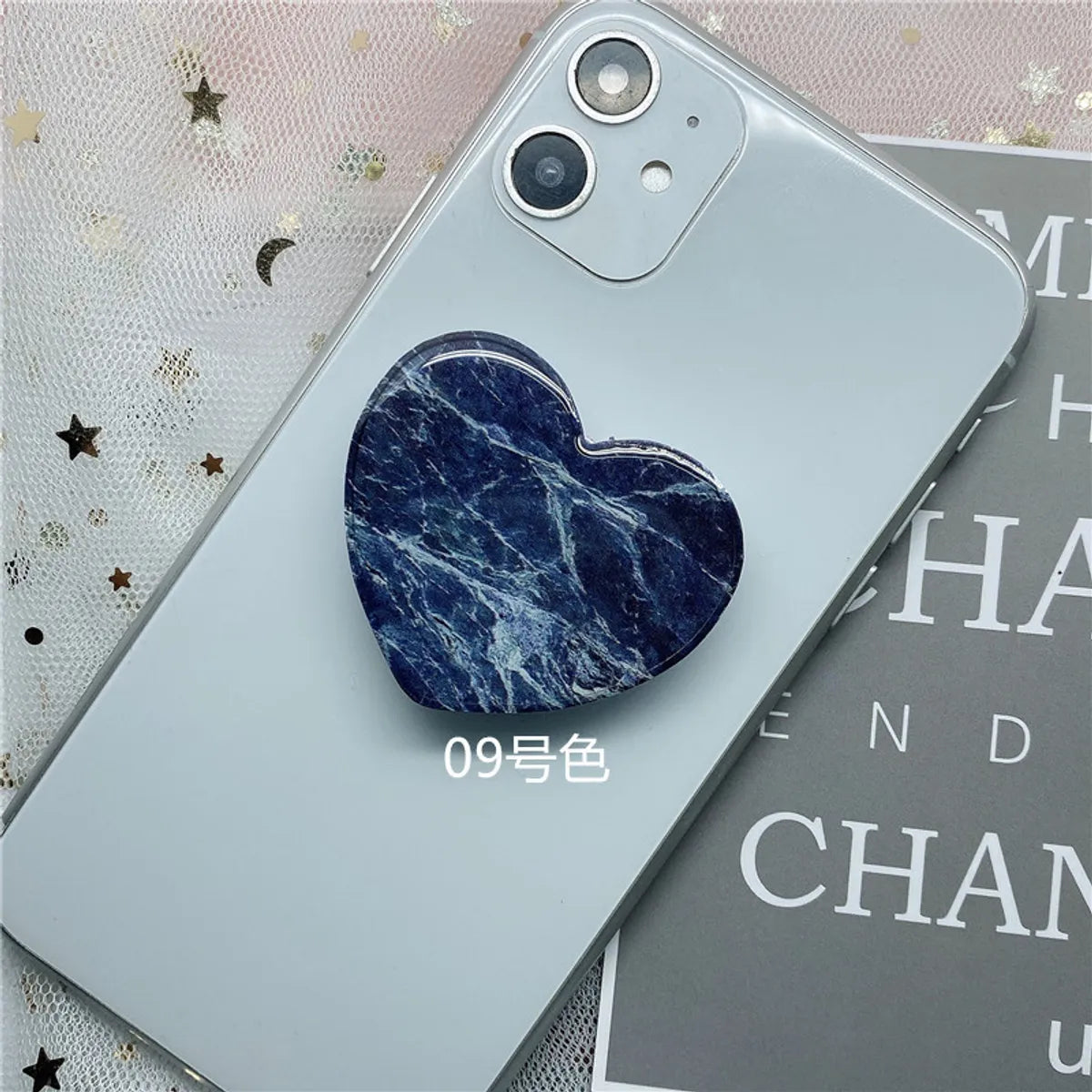 Epoxy Marble Pattern Telescopic Solid Color Heart-Shaped Mobile Phone Bracket