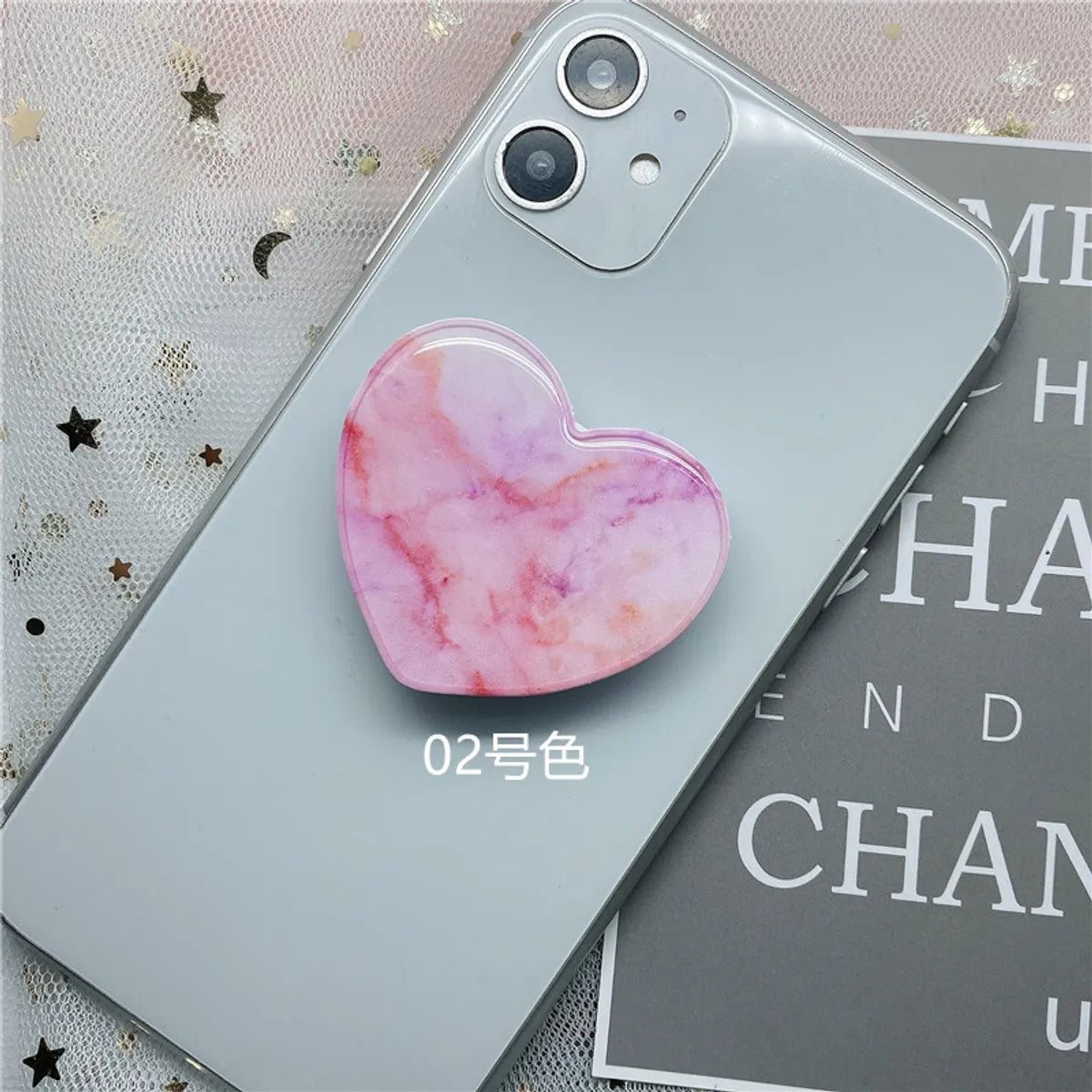 Epoxy Marble Pattern Telescopic Solid Color Heart-Shaped Mobile Phone Bracket