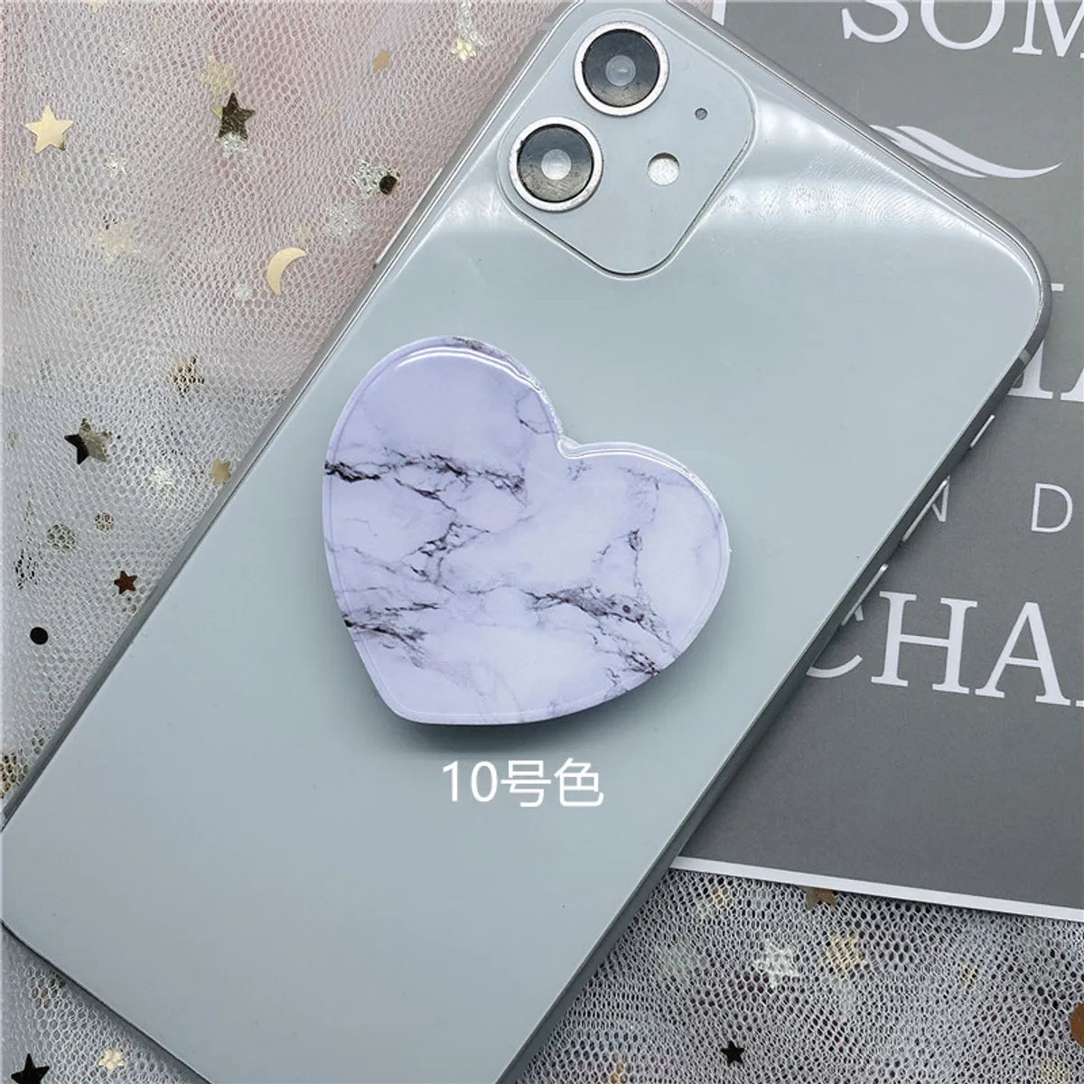 Epoxy Marble Pattern Telescopic Solid Color Heart-Shaped Mobile Phone Bracket