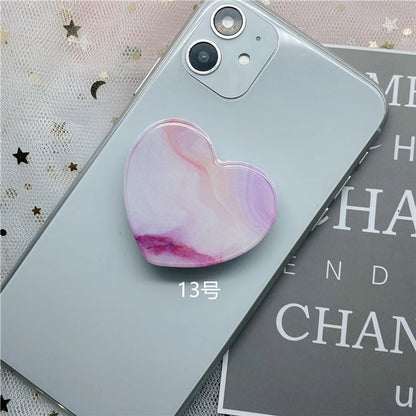 Epoxy Marble Pattern Telescopic Solid Color Heart-Shaped Mobile Phone Bracket