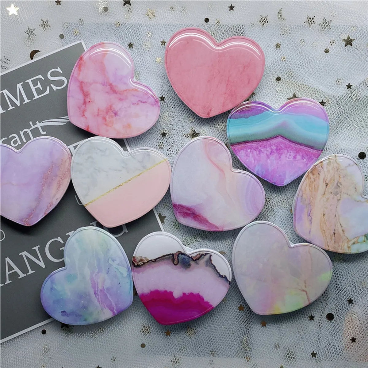 Epoxy Marble Pattern Telescopic Solid Color Heart-Shaped Mobile Phone Bracket