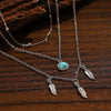 Ethnic Bohemian Style Multi Layer Turquoise Retro Three Layer Necklace With Sunflower Leaf Pendant For Women Made Of Alloy Featuring Electroplating Treatment And Cross Chain Style