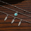 Ethnic Bohemian Style Multi Layer Turquoise Retro Three Layer Necklace With Sunflower Leaf Pendant For Women Made Of Alloy Featuring Electroplating Treatment And Cross Chain Style