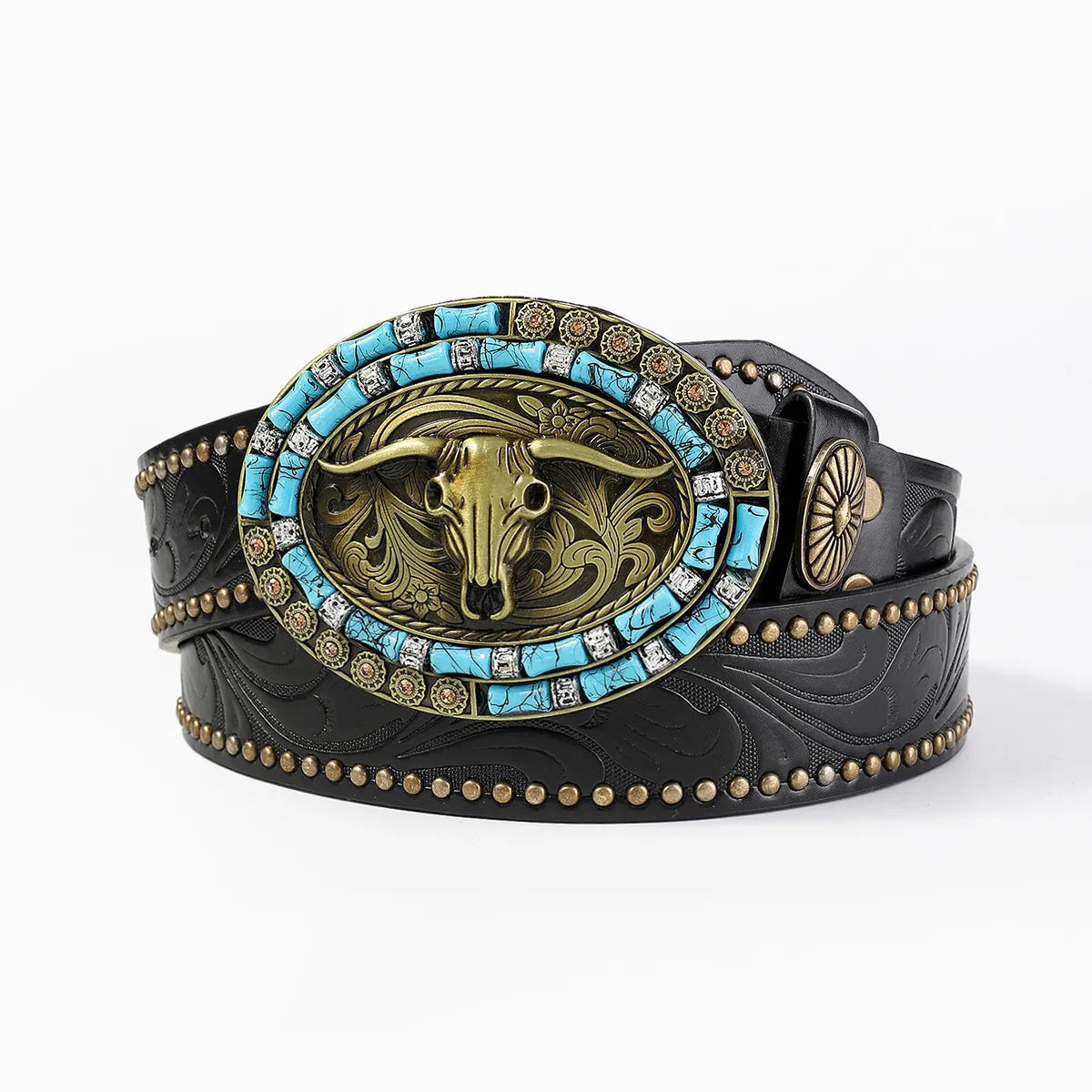 Ethnic Style Bohemian Bull Head Pu Leather Alloy Unisex Leather Belts