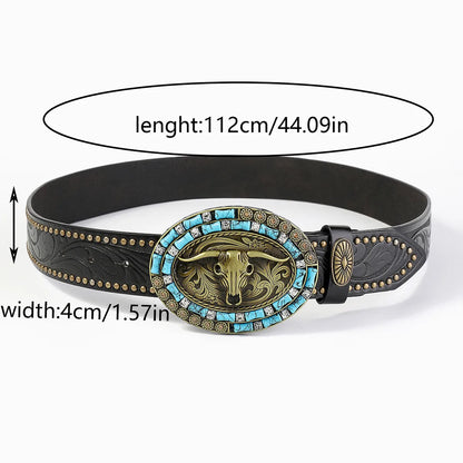 Ethnic Style Bohemian Bull Head Pu Leather Alloy Unisex Leather Belts