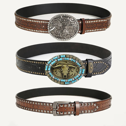 Ethnic Style Bohemian Bull Head Pu Leather Alloy Unisex Leather Belts