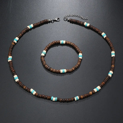 Ethnic Style Bohemian Classic Style Geometric Coconut Shell Beaded Unisex Bracelets Necklace Jewelry Set