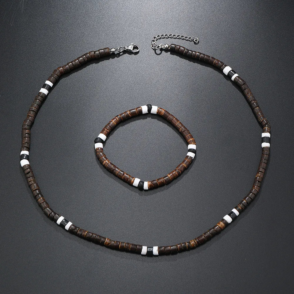 Ethnic Style Bohemian Classic Style Geometric Coconut Shell Beaded Unisex Bracelets Necklace Jewelry Set