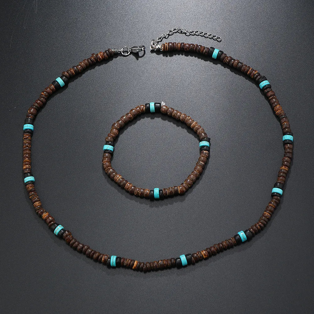 Ethnic Style Bohemian Classic Style Geometric Coconut Shell Beaded Unisex Bracelets Necklace Jewelry Set