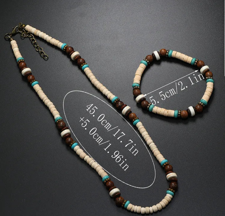 Ethnic Style Bohemian Classic Style Geometric Coconut Shell Beaded Unisex Bracelets Necklace Jewelry Set