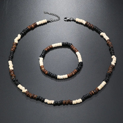 Ethnic Style Bohemian Classic Style Geometric Coconut Shell Beaded Unisex Bracelets Necklace Jewelry Set