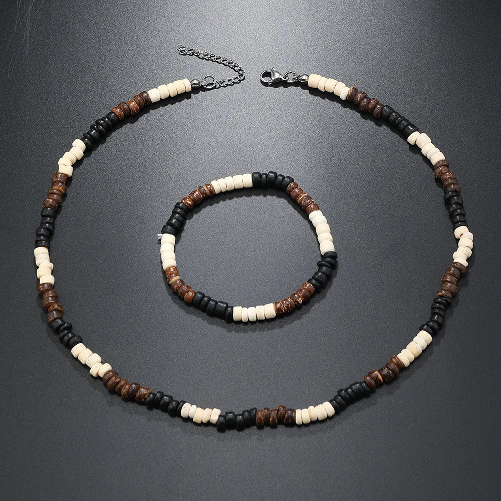 Ethnic Style Bohemian Classic Style Geometric Coconut Shell Beaded Unisex Bracelets Necklace Jewelry Set