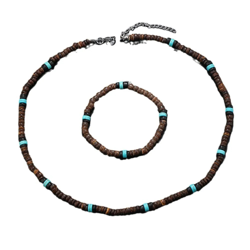 Ethnic Style Bohemian Classic Style Geometric Coconut Shell Beaded Unisex Bracelets Necklace Jewelry Set