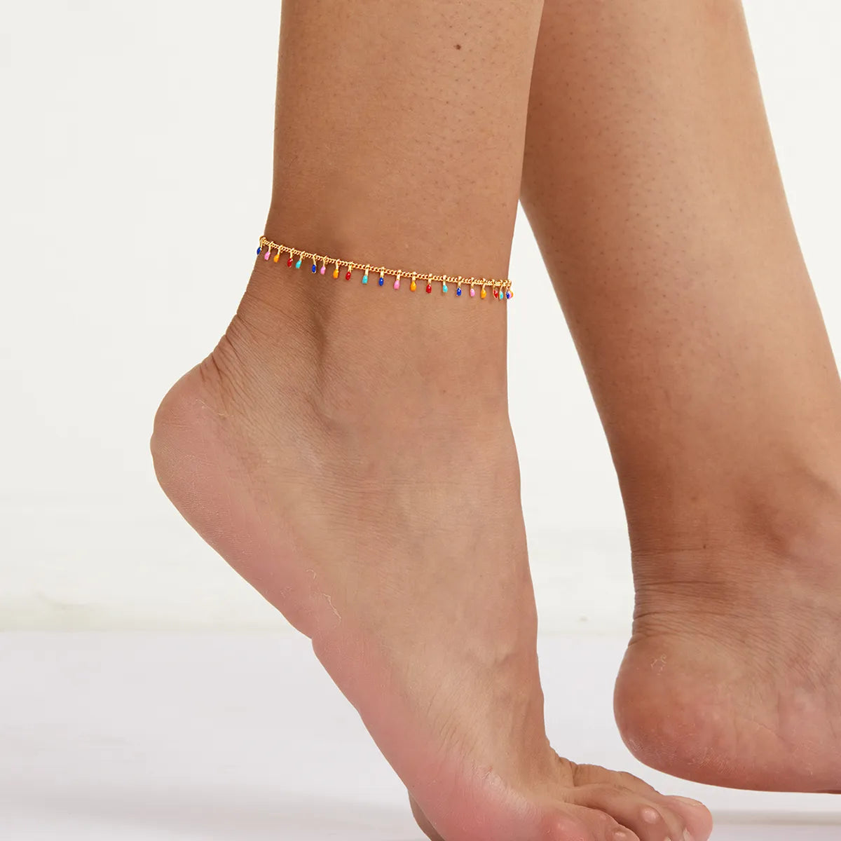 Ethnic Style Bohemian Colorful Candy Color Drop Oil 18k Gold Plated Anklet