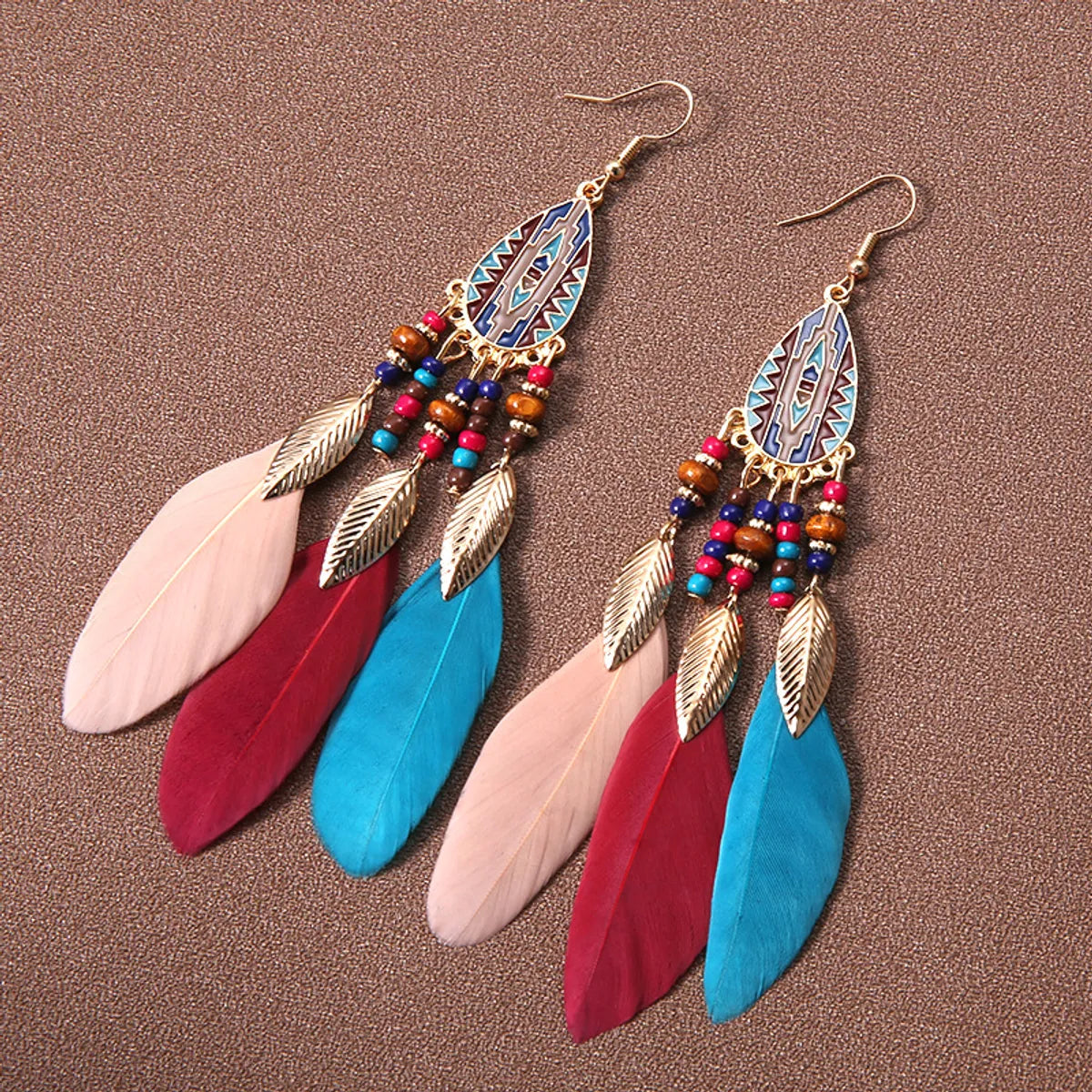 Ethnic Style Bohemian Leaf Water Droplets Feather Women's Drop Earrings