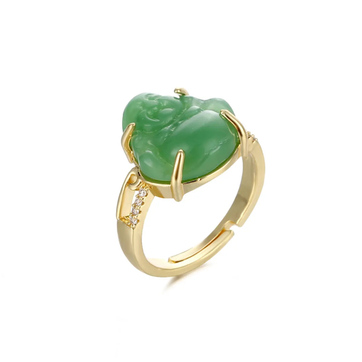 Ethnic Style Buddha Copper 18k Gold Plated Jade Zircon Rings In Bulk