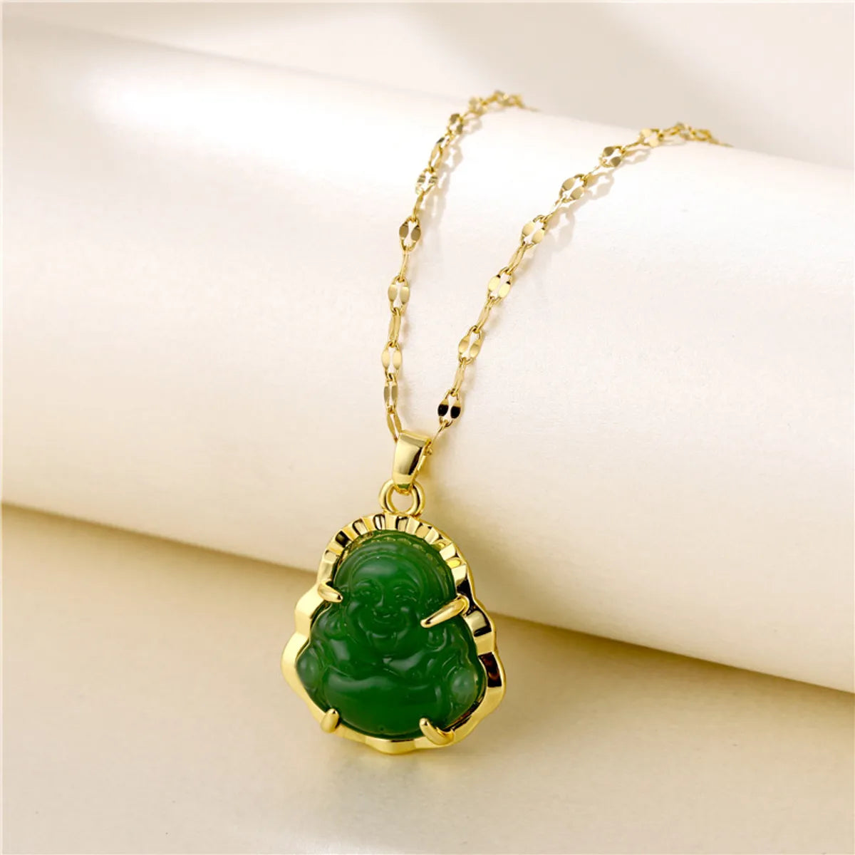 Ethnic Style Buddha Titanium Steel Brass Artificial Gemstones Necklace In Bulk