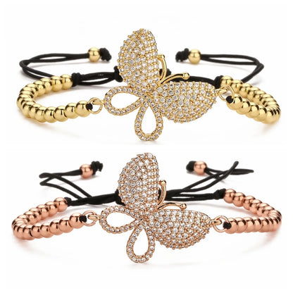 Ethnic Style Butterfly Rope Copper Zircon Bracelets In Bulk