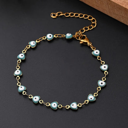 Ethnic Style Classic Style Artistic Devil'S Eye Heart Shape Simple 304 Stainless Steel 18K Gold Plated Bracelets In Bulk