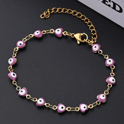 Ethnic Style Classic Style Artistic Devil'S Eye Heart Shape Simple 304 Stainless Steel 18K Gold Plated Bracelets In Bulk