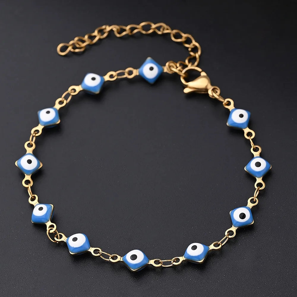 Ethnic Style Classic Style Artistic Devil'S Eye Square Simple 304 Stainless Steel 18K Gold Plated Bracelets In Bulk