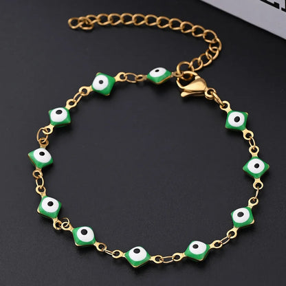 Ethnic Style Classic Style Artistic Devil'S Eye Square Simple 304 Stainless Steel 18K Gold Plated Bracelets In Bulk