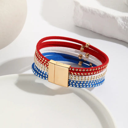 Ethnic Style Classic Style Circle American Flag Pu Leather Plating Women'S Bangle