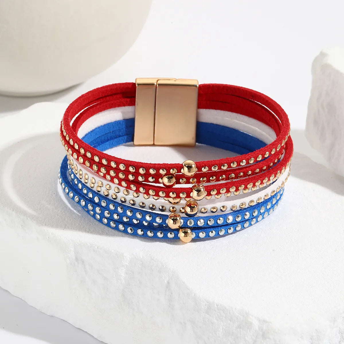 Ethnic Style Classic Style Circle American Flag Pu Leather Plating Women'S Bangle