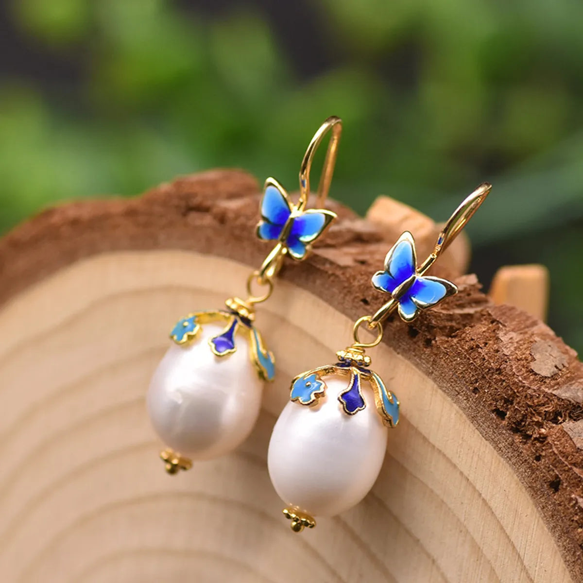 Ethnic Style Clouds Flower Butterfly Pearl Copper Drop Earrings 1 Pair