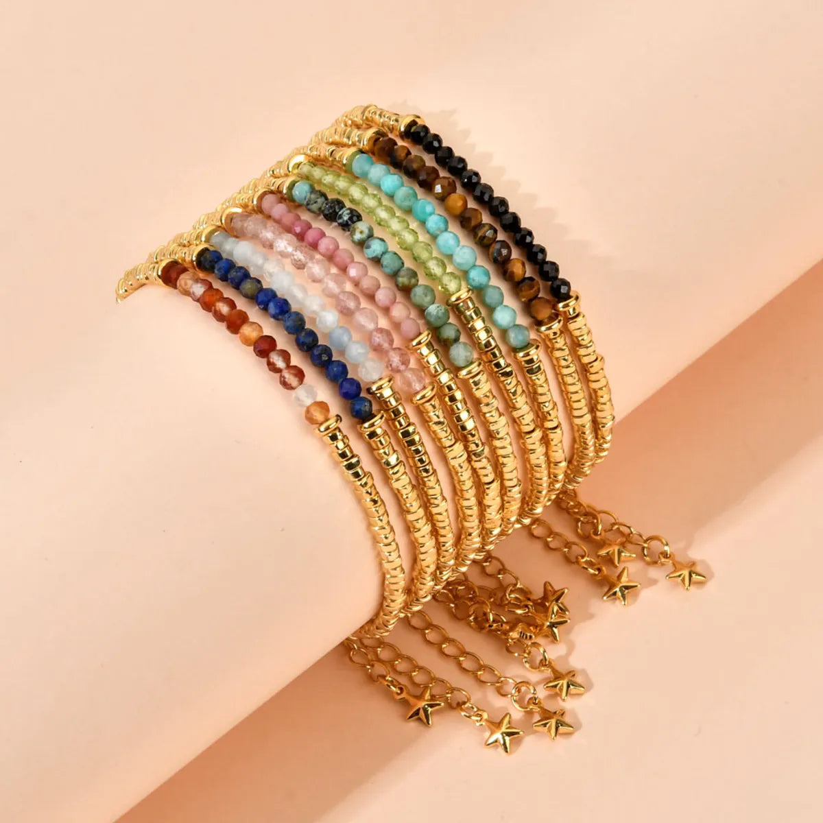 Ethnic Style Color Block Natural Stone Beaded Plating Bracelets