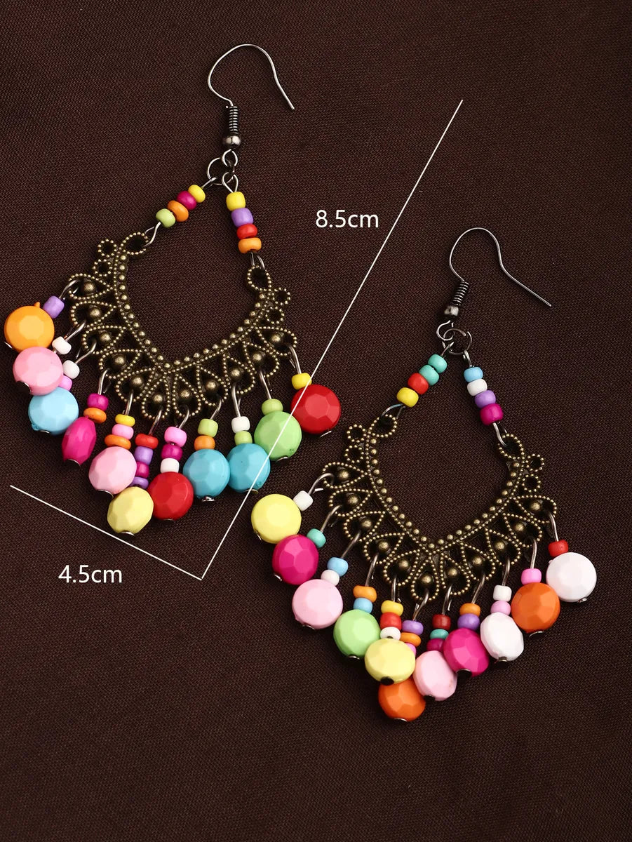 Ethnic Style Colorful Arylic Alloy Hollow Out No Inlaid Earrings