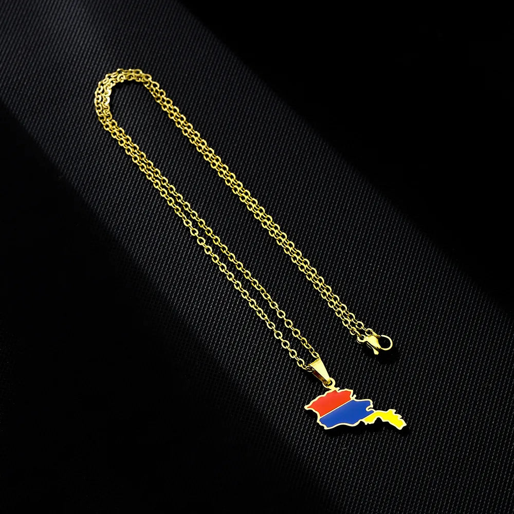 Ethnic Style Cool Style Map Flag 201 Stainless Steel 304 Stainless Steel Enamel Plating 18K Gold Plated Couple Pendant Necklace