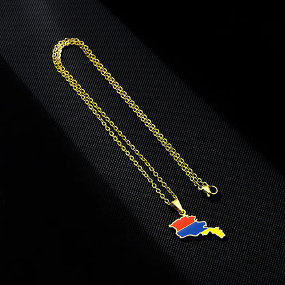 Ethnic Style Cool Style Map Flag 201 Stainless Steel 304 Stainless Steel Enamel Plating 18K Gold Plated Couple Pendant Necklace