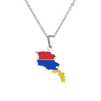 Ethnic Style Cool Style Map Flag 201 Stainless Steel 304 Stainless Steel Enamel Plating 18K Gold Plated Couple Pendant Necklace