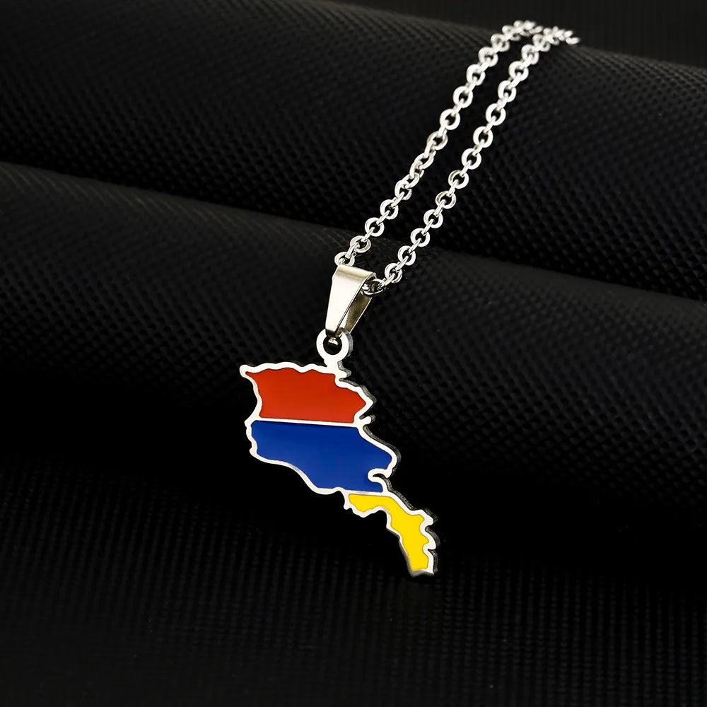 Ethnic Style Cool Style Map Flag 201 Stainless Steel 304 Stainless Steel Enamel Plating 18K Gold Plated Couple Pendant Necklace