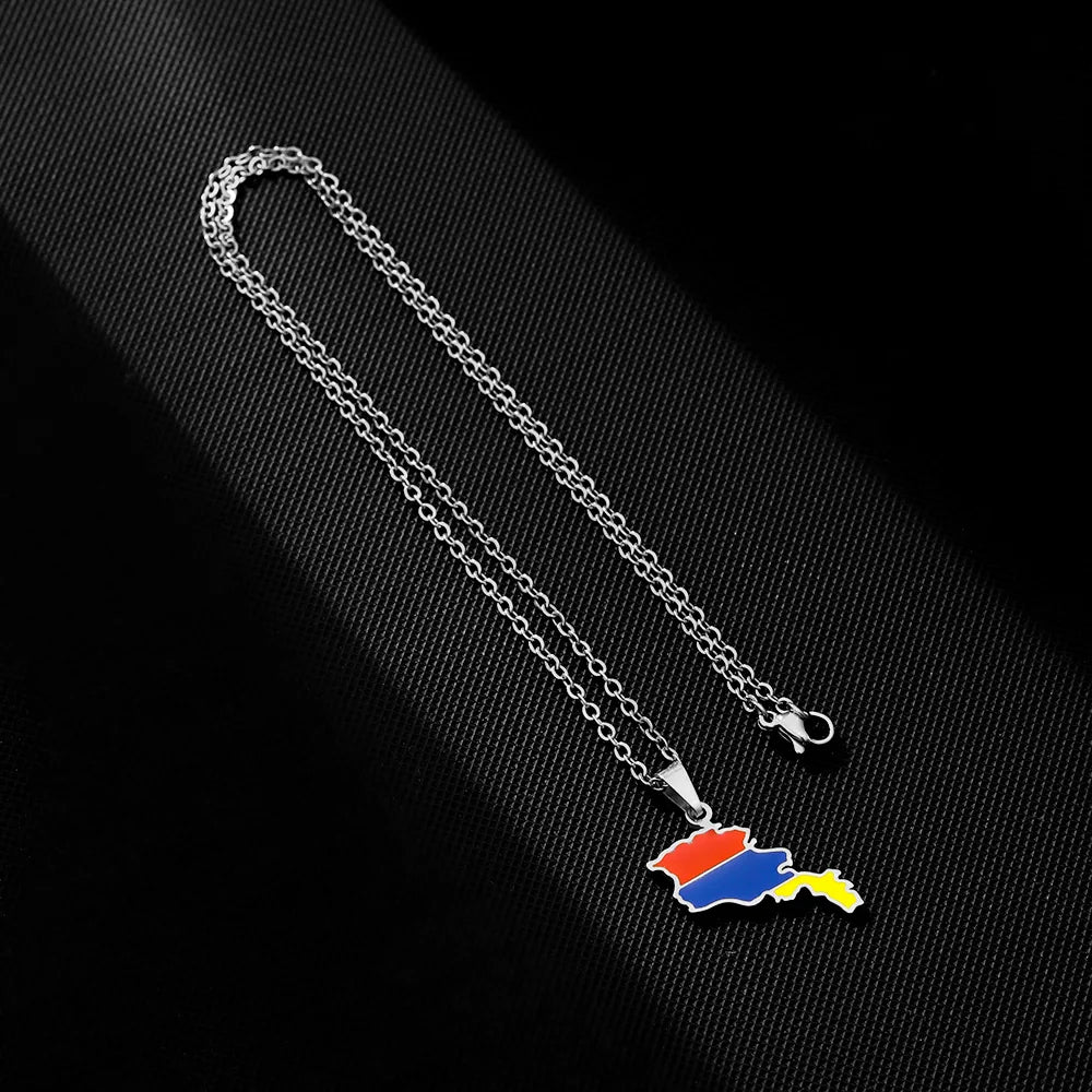 Ethnic Style Cool Style Map Flag 201 Stainless Steel 304 Stainless Steel Enamel Plating 18K Gold Plated Couple Pendant Necklace