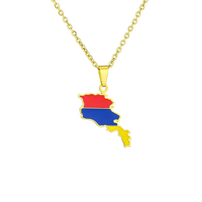 Ethnic Style Cool Style Map Flag 201 Stainless Steel 304 Stainless Steel Enamel Plating 18K Gold Plated Couple Pendant Necklace