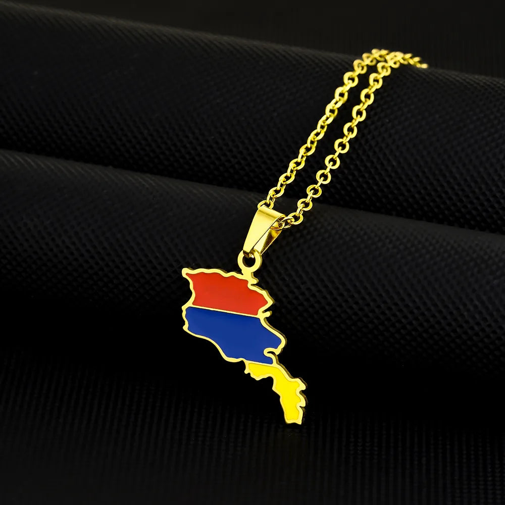 Ethnic Style Cool Style Map Flag 201 Stainless Steel 304 Stainless Steel Enamel Plating 18K Gold Plated Couple Pendant Necklace