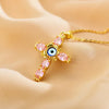 Ethnic Style Cross Eye Alloy Copper Inlay Zircon Gold Plated Necklace