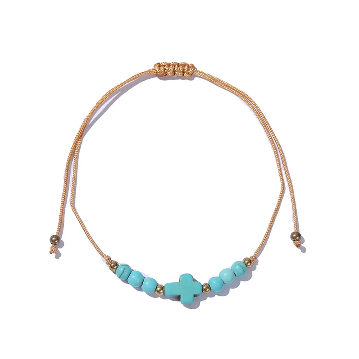 Ethnic Style Cross Eye Alloy Turquoise Rope Knitting Women'S Bracelets