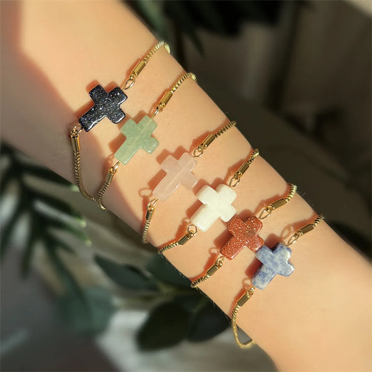 Ethnic Style Cross Natural Stone Bracelets In Bulk