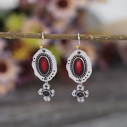 Ethnic Style Cross Oval Alloy Inlay Artificial Crystal Women's Drop Earrings