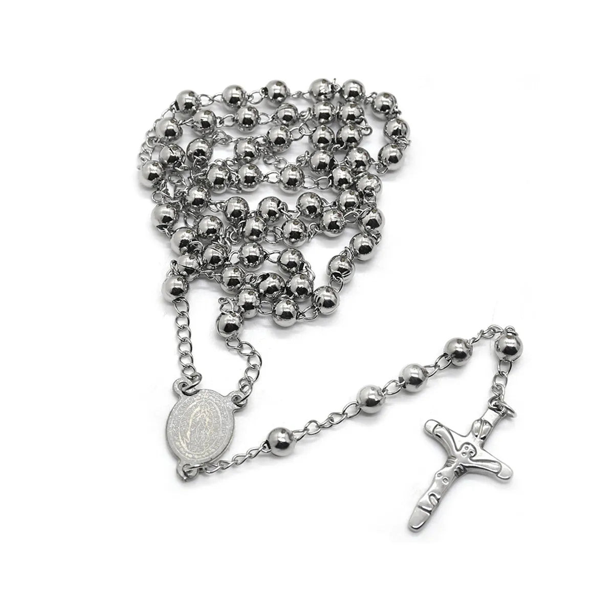 Ethnic Style Cross Stainless Steel Beaded Pendant Necklace