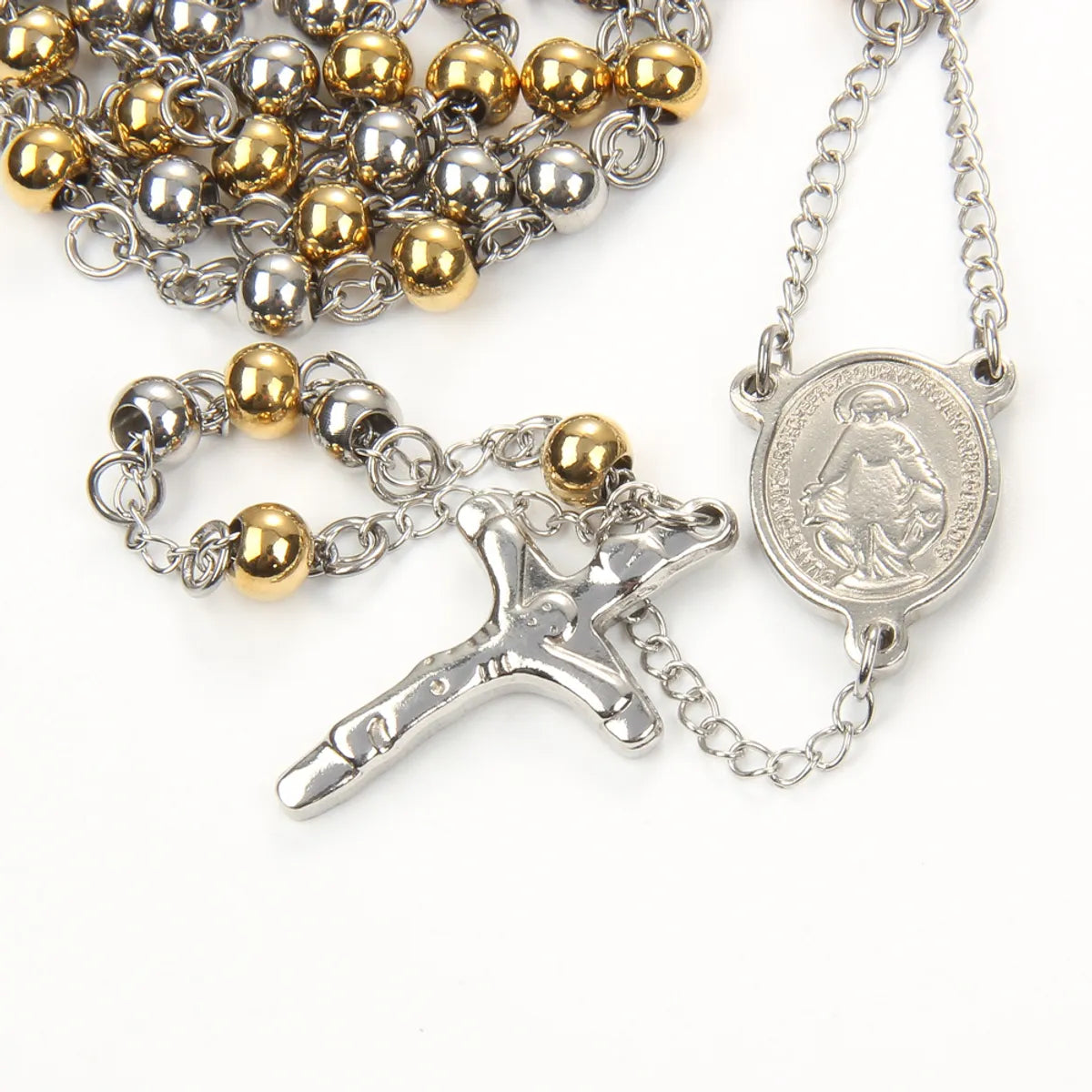 Ethnic Style Cross Stainless Steel Beaded Pendant Necklace